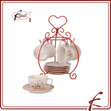 hand-painted ceramic coffee tea set with iron stand
